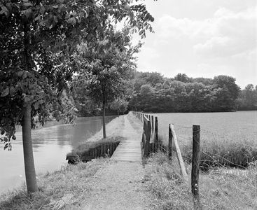 855834 Gezicht op een bruggetje in het jaagpad langs de Kromme Rijn door het landgoed Amelisweerd te Bunnik